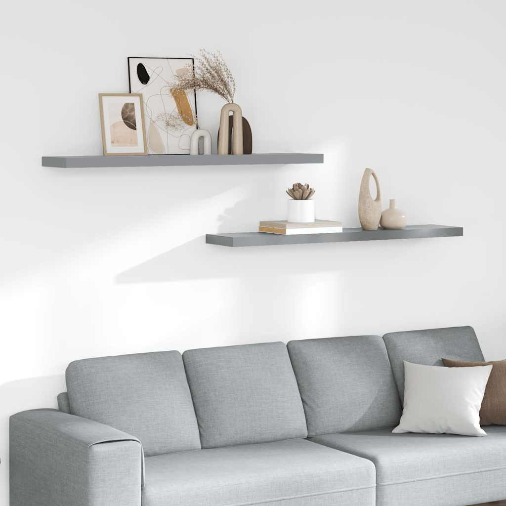 vidaXL Schwebende Wandregale 2 Stk. Grau 120x23,5x3,8 cm MDF