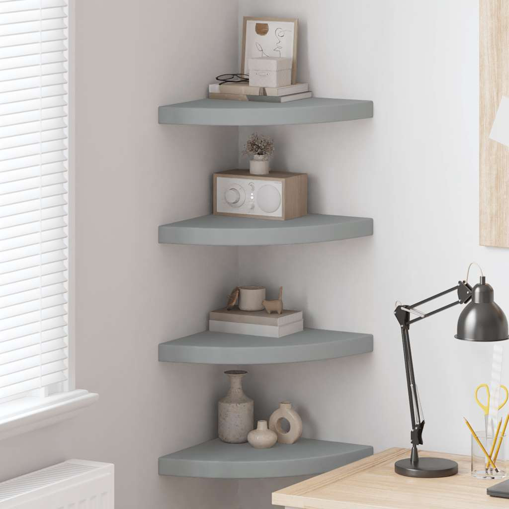 vidaXL Eck-Schweberegale 4 Stk. Grau 35x35x3,8 cm MDF