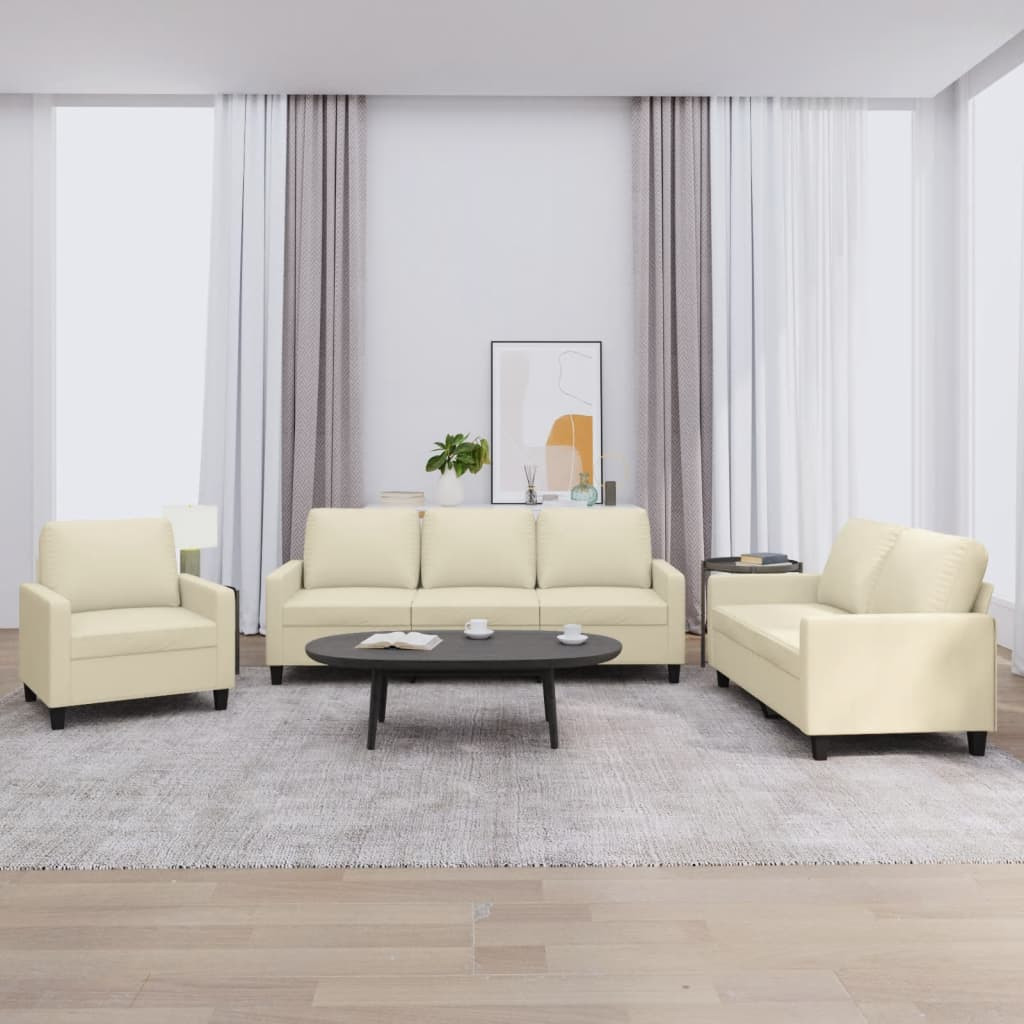 vidaXL 3-tlg. Sofagarnitur mit Kissen Creme Kunstleder