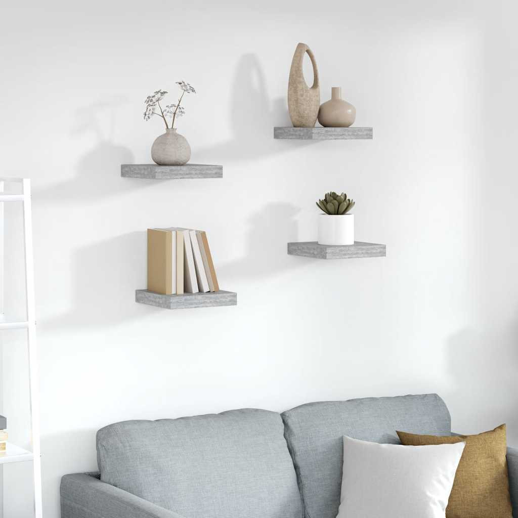 vidaXL Schweberegale 4 Stk. Betongrau 23x23,5x3,8 cm MDF