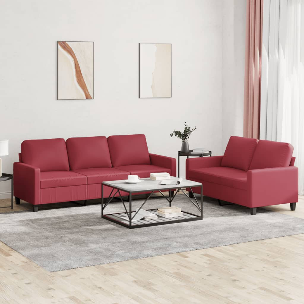 vidaXL 2-tlg. Sofagarnitur mit Kissen Weinrot Kunstleder