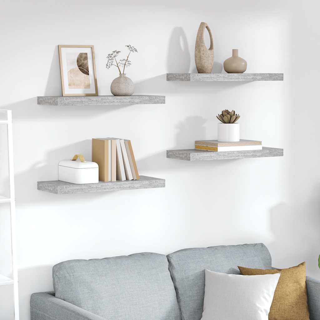vidaXL Schweberegale 4 Stk. Betongrau 60x23,5x3,8 cm MDF