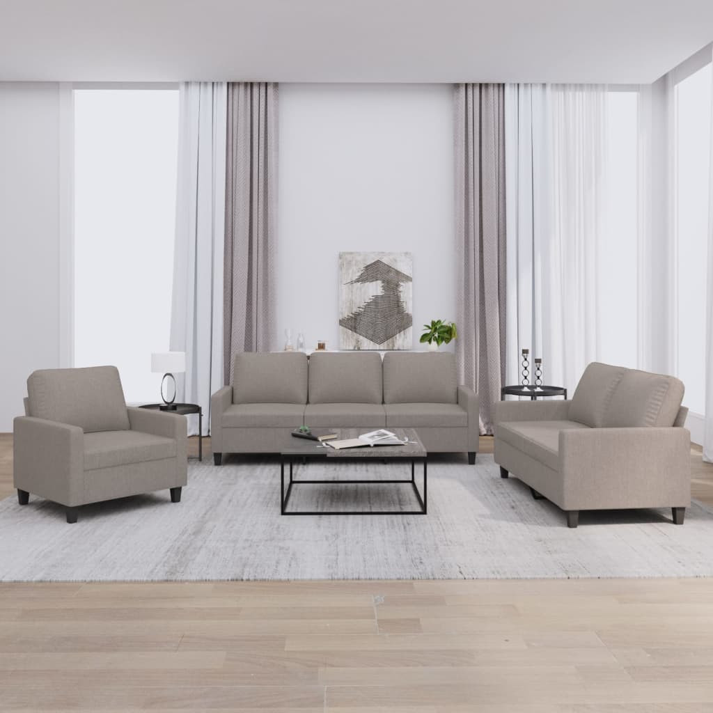 vidaXL 3-tlg. Sofagarnitur mit Kissen Taupe Stoff