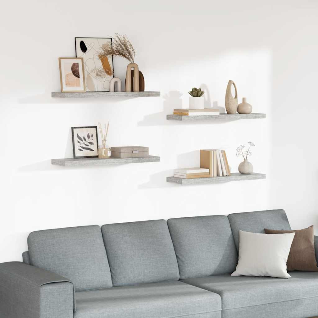vidaXL Schweberegale 4 Stk. Betongrau 80x23,5x3,8 cm MDF