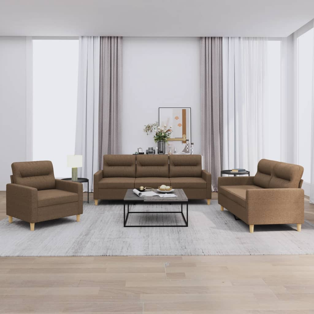vidaXL 3-tlg. Sofagarnitur mit Kissen Braun Stoff