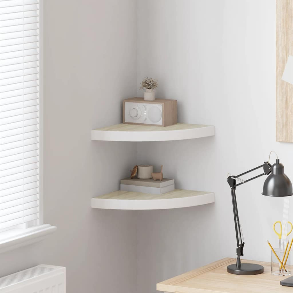 vidaXL Eck-Schweberegale 2 Stk. Eichen-Optik und Weiß 35x35x3,8 cm MDF