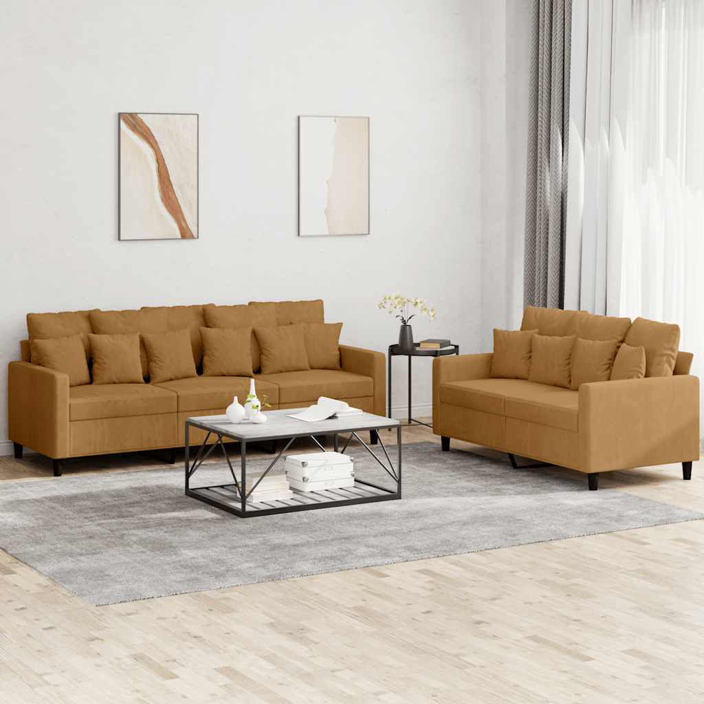 vidaXL 2-tlg. Sofagarnitur mit Kissen Braun Samt