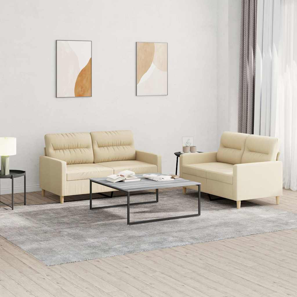 vidaXL 2-tlg. Sofagarnitur mit Kissen Creme Stoff