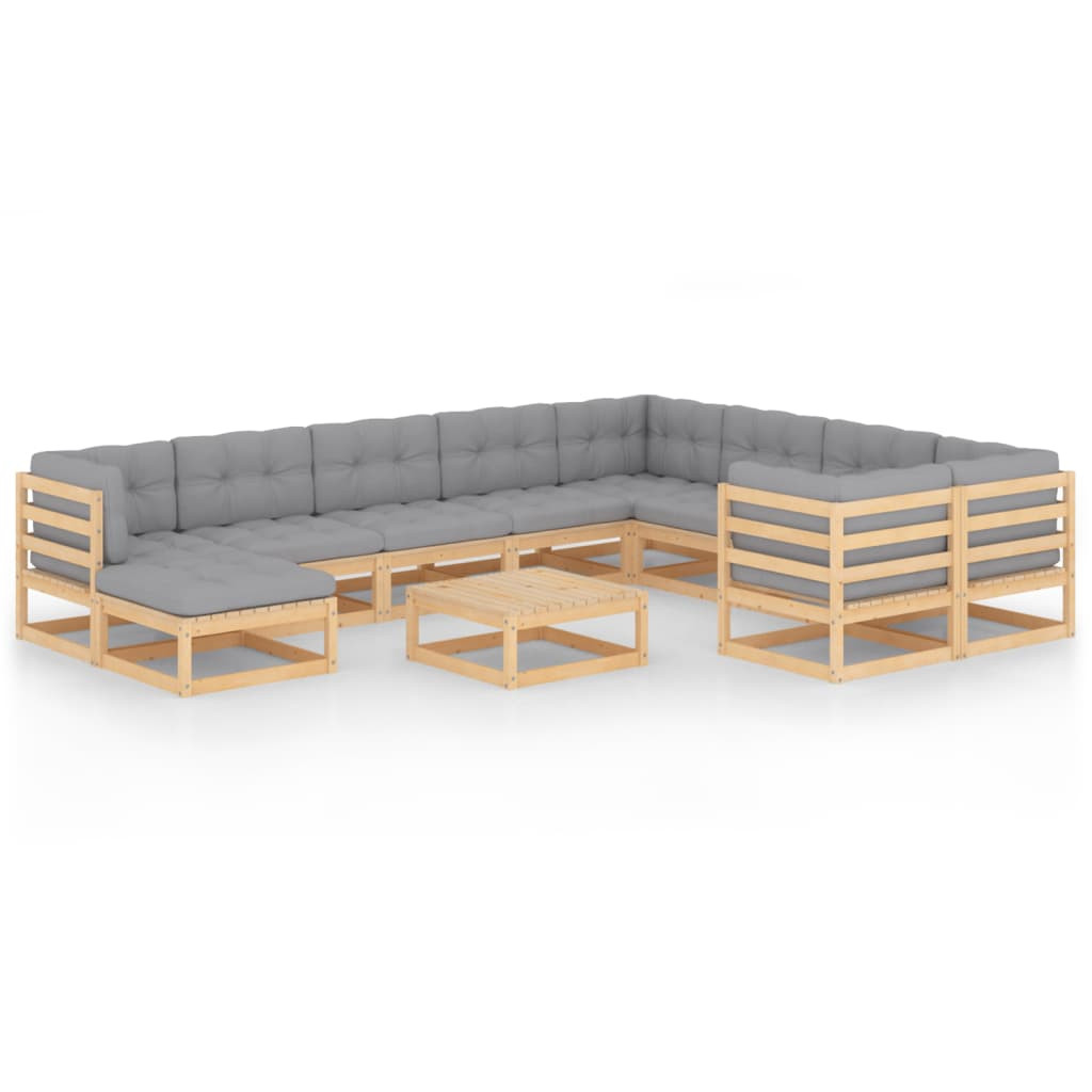 vidaXL 11-tlg. Garten-Lounge-Set mit Kissen Kiefer Massivholz