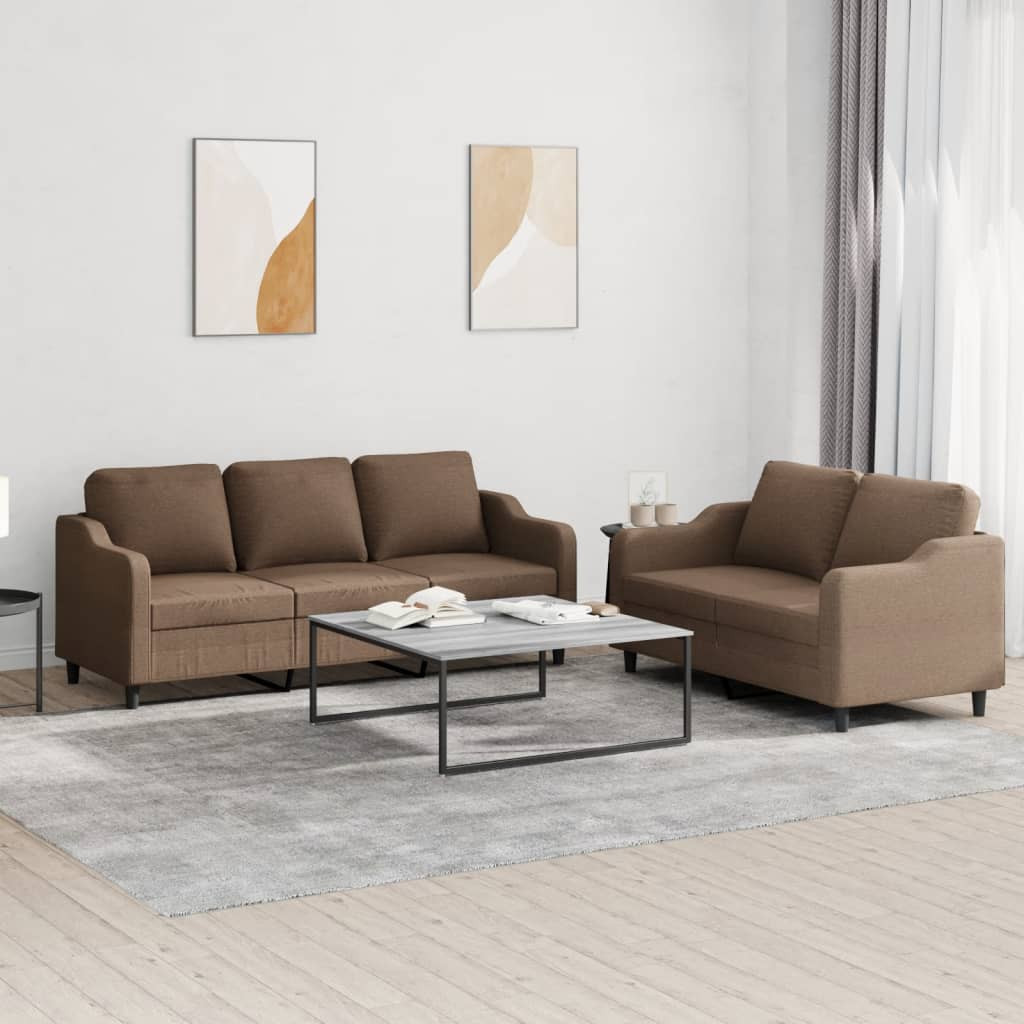vidaXL 2-tlg. Sofagarnitur mit Kissen Braun Stoff
