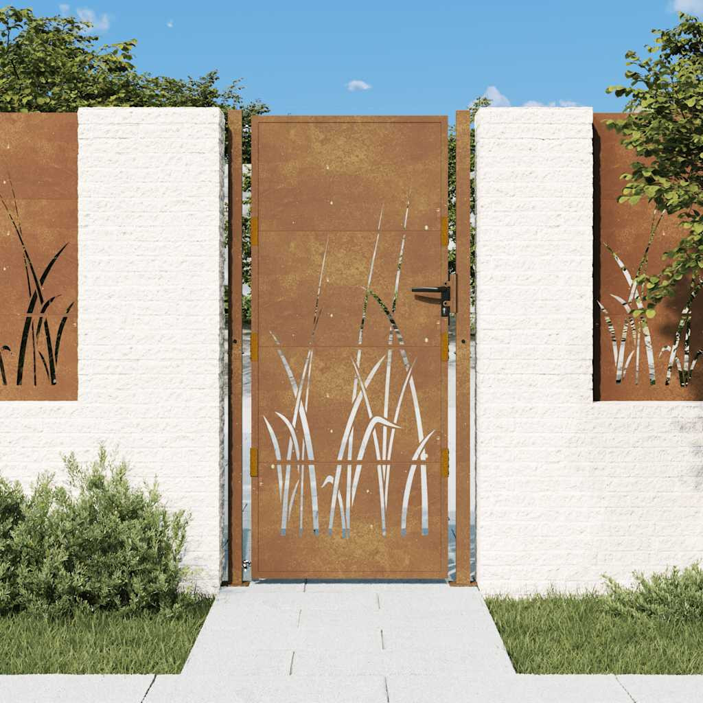 vidaXL Gartentor 100x200 cm Cortenstahl Gras-Design