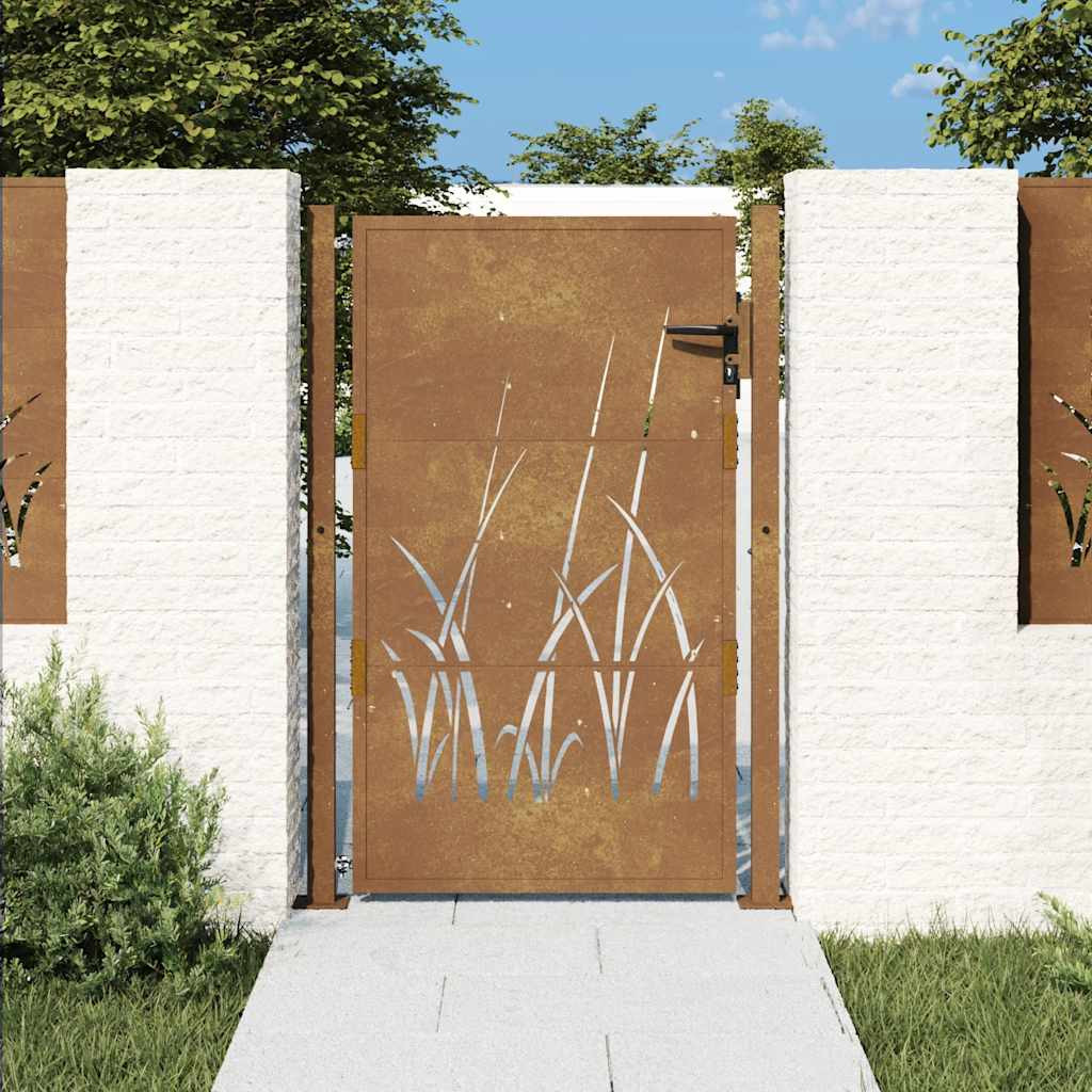 vidaXL Gartentor 100x150 cm Cortenstahl Gras-Design