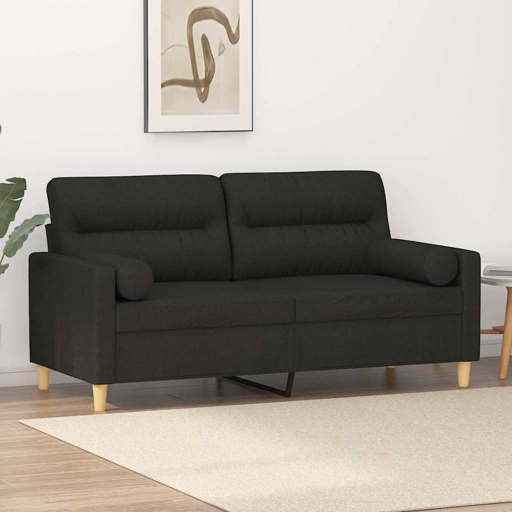 vidaXL 2-Sitzer-Sofa mit Zierkissen Schwarz 140 cm Stoff