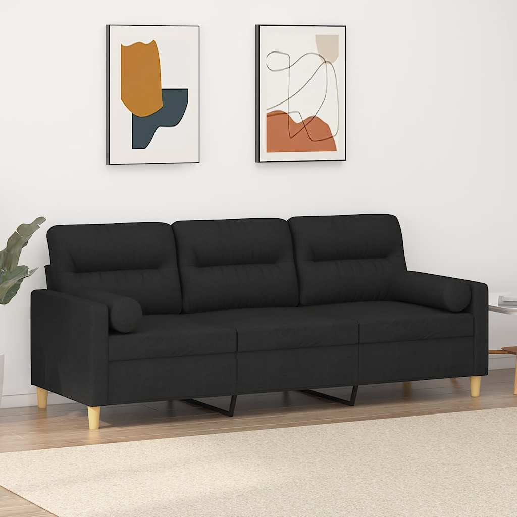 vidaXL 3-Sitzer-Sofa mit Zierkissen Schwarz 180 cm Stoff