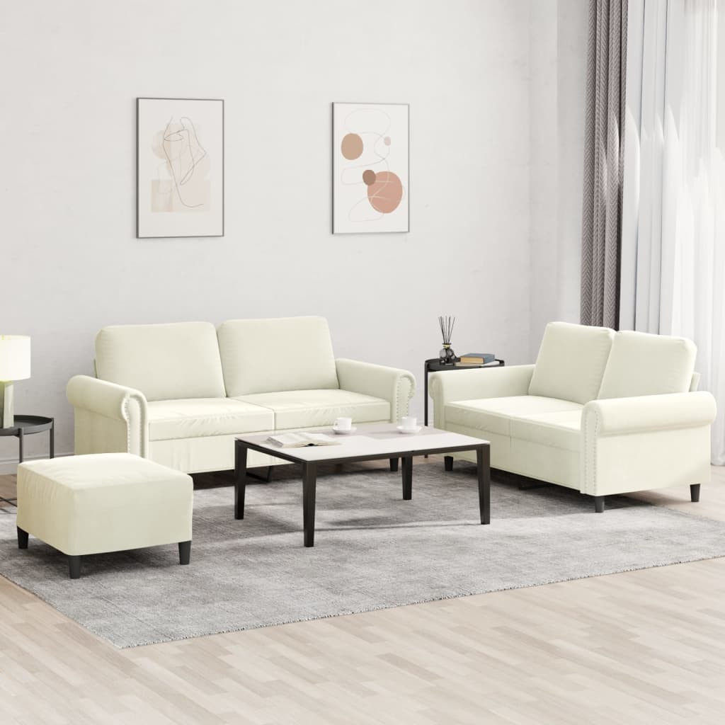 vidaXL 3-tlg. Sofagarnitur mit Kissen Creme Samt