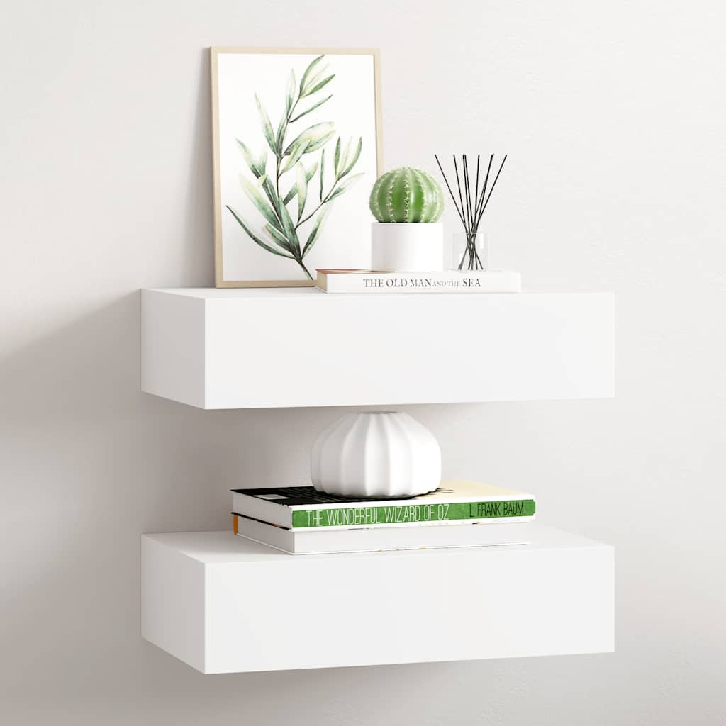 vidaXL Wandregale mit Schubladen 2 Stk. Weiß 40x23,5x10 cm MDF