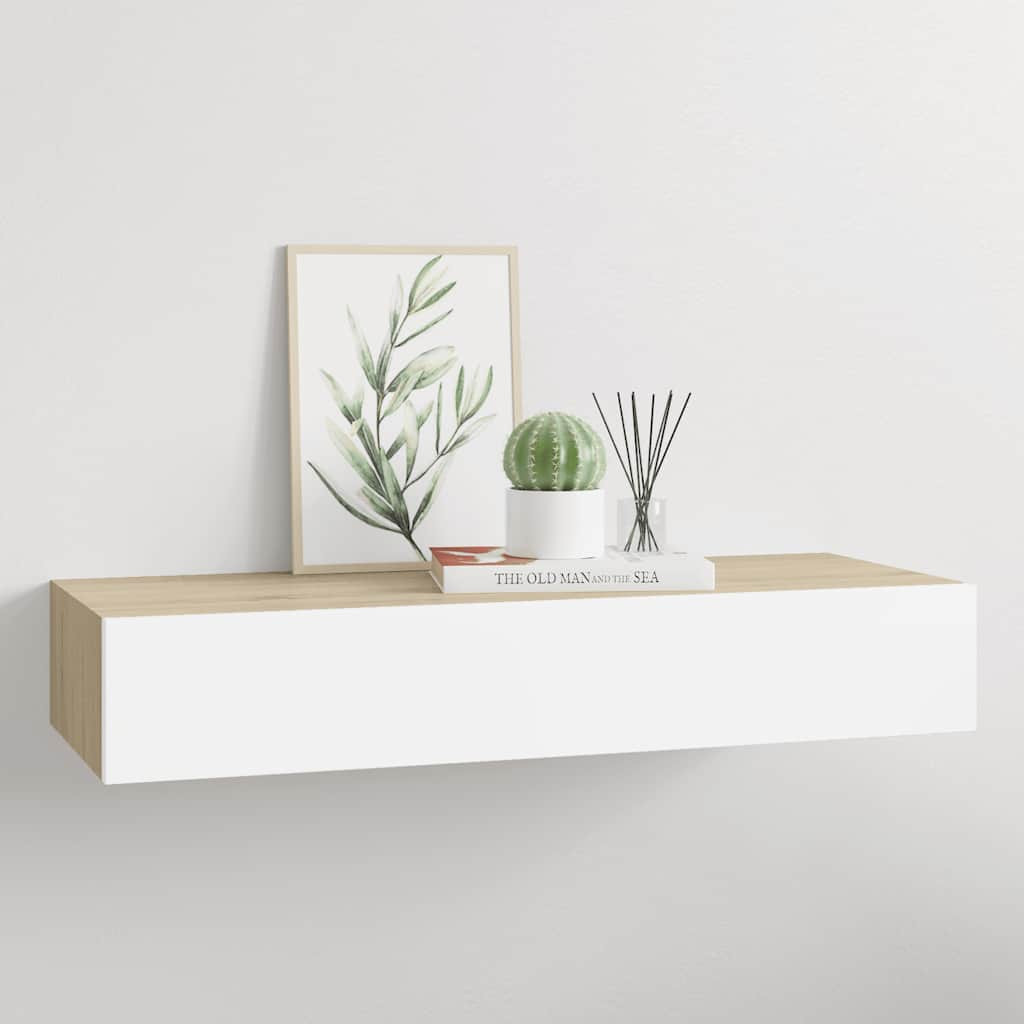 vidaXL Wandmontiertes Schubladenregal Eiche und Weiß 60 x 23,5 x 10 cm MDF