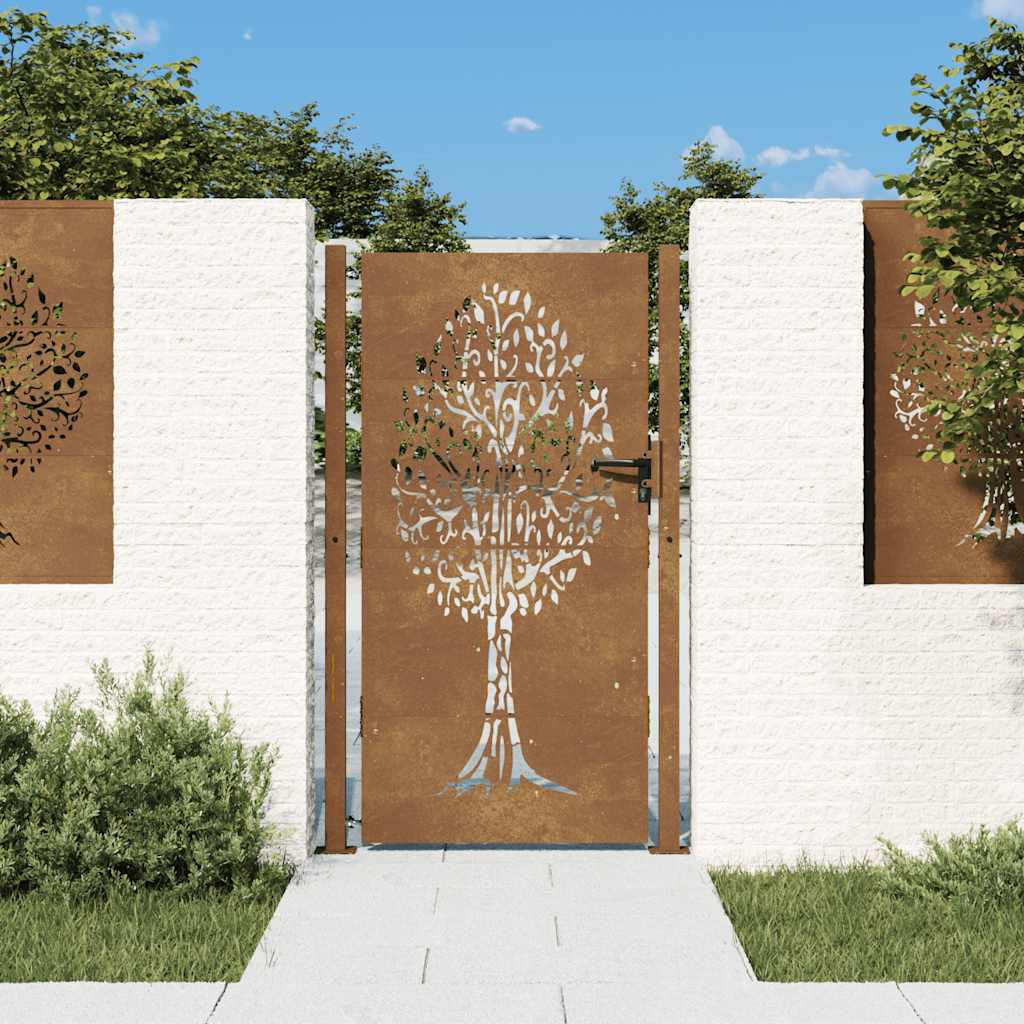 vidaXL Gartentor 100x200 cm Cortenstahl Baumdesign