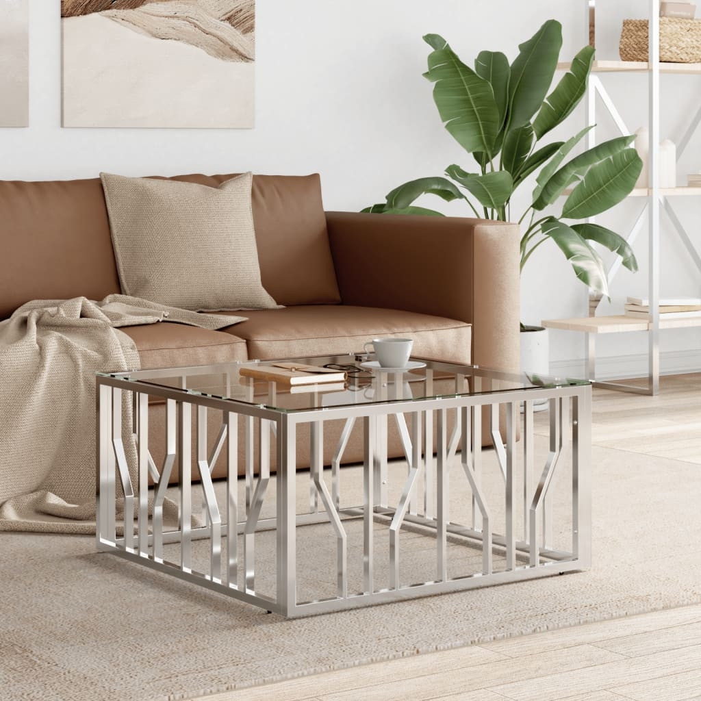 vidaXL Couchtisch 80x80x40 cm Edelstahl und Glas