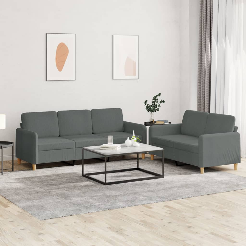 vidaXL 2-tlg. Sofagarnitur mit Kissen Dunkelgrau Stoff