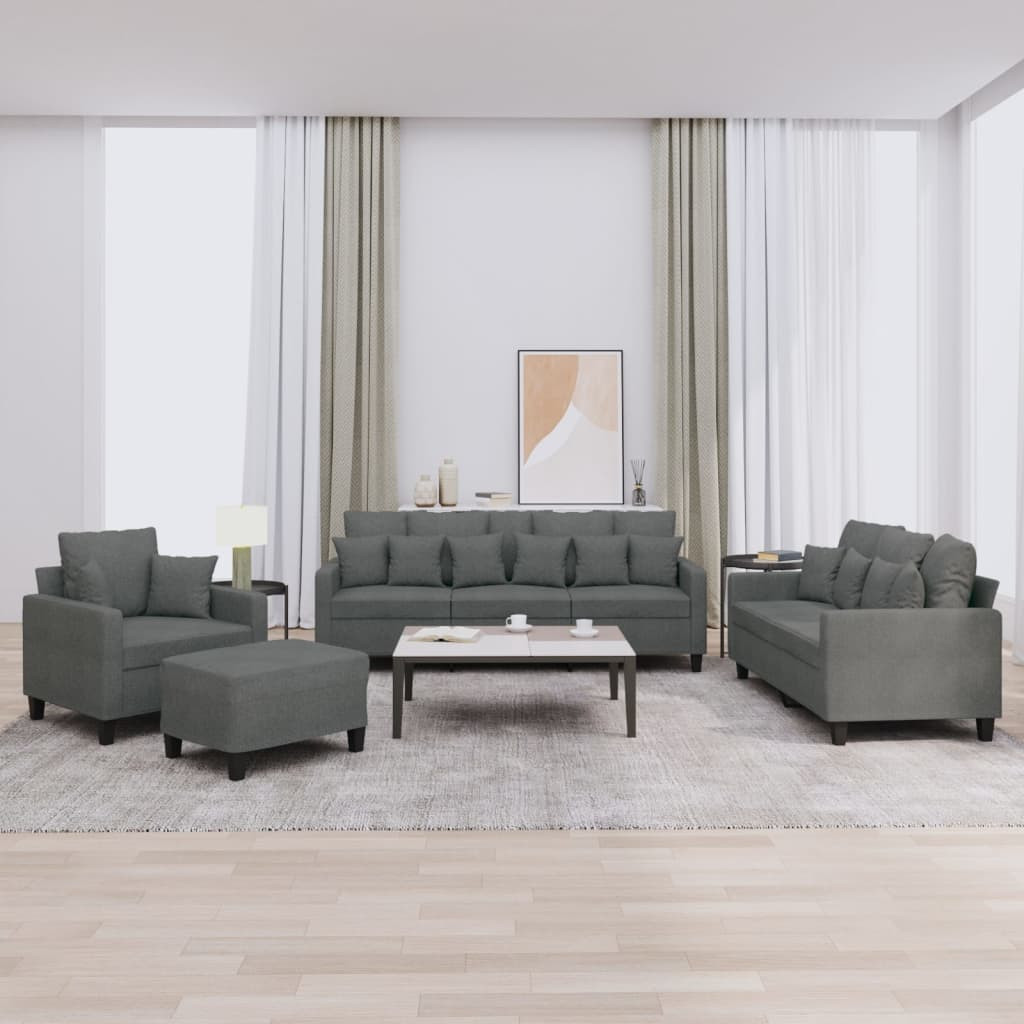 vidaXL 4-tlg. Sofagarnitur mit Kissen Dunkelgrau Stoff