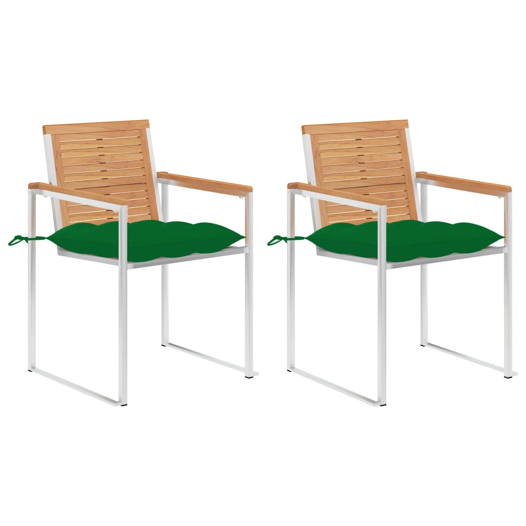vidaXL Gartenstühle mit Kissen 2 Stk. Massivholz Teak und Stahl