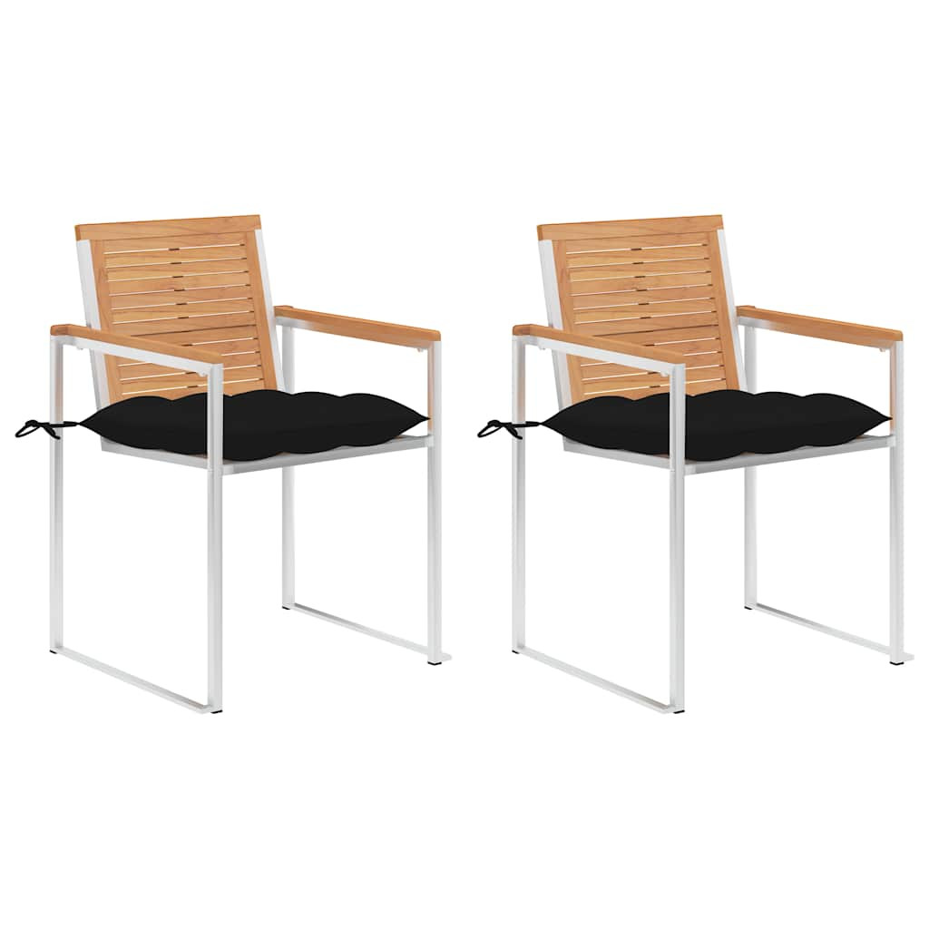 vidaXL Gartenstühle mit Kissen 2 Stk. Massivholz Teak und Stahl