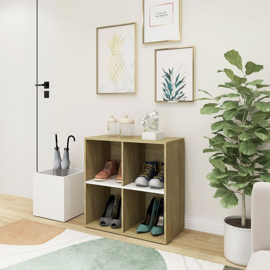 vidaXL Flur-Schuhschrank Weiß Sonoma Eiche 105x35,5x70cm Holzwerkstoff