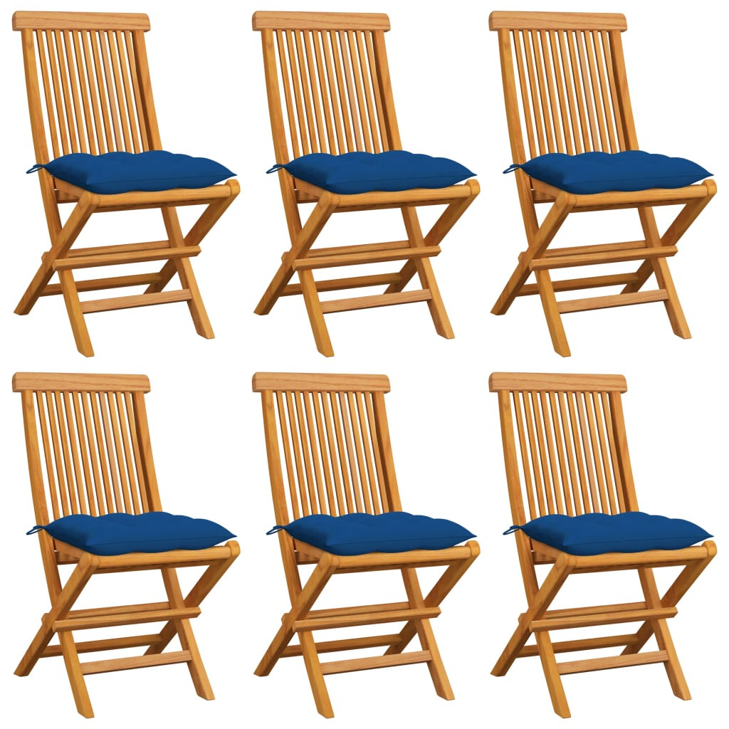 vidaXL Gartenstühle mit Blauen Kissen 6 Stk. Massivholz Teak