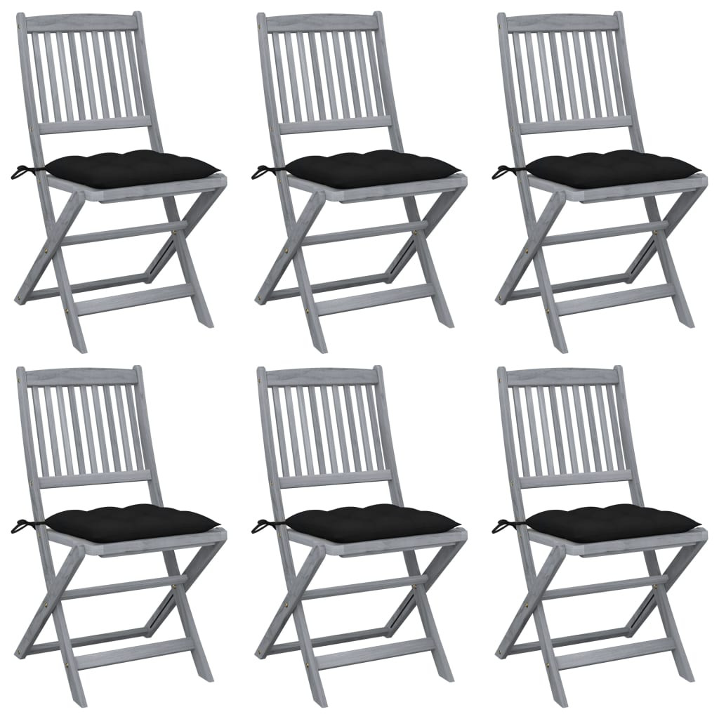vidaXL Klappbare Gartenstühle 6 Stk. mit Kissen Massivholz Akazie