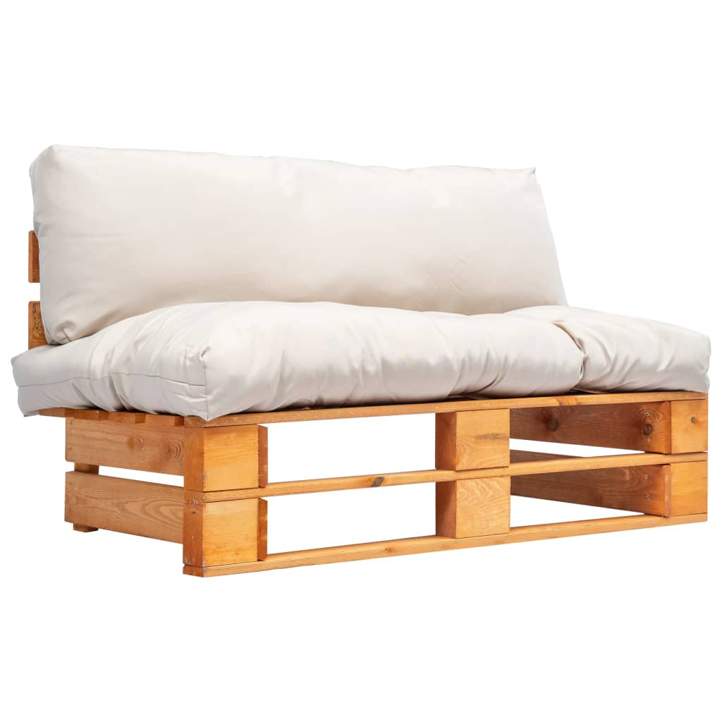 vidaXL Outdoor-Sofa Paletten mit Kissen in Sandfarben Kiefernholz
