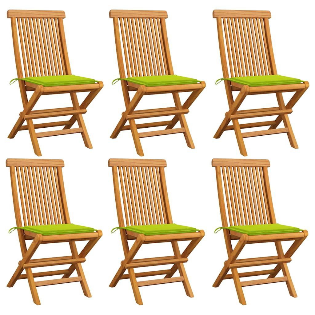 vidaXL Gartenstühle mit Hellgrünen Kissen 6 Stk. Massivholz Teak
