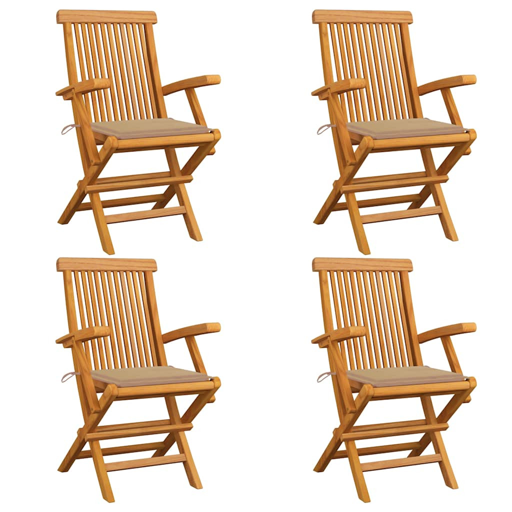 vidaXL Gartenstühle mit Beige Kissen 4 Stk. Massivholz Teak