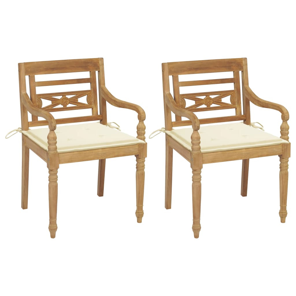 vidaXL Batavia-Stühle 2 Stk. mit Creme Kissen Teak Massivholz
