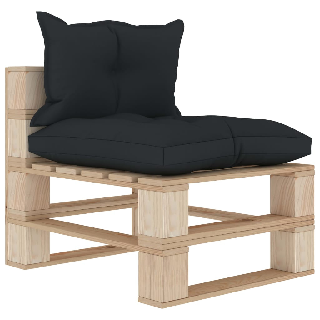 vidaXL Garten-Paletten-Mittelsofa mit Kissen in Anthrazit Holz