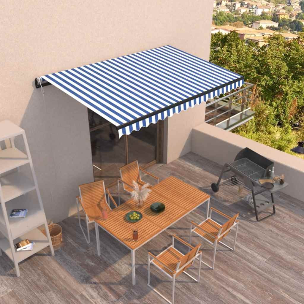 vidaXL Markise Automatisch Einziehbar 450x300 cm Blau und Weiß