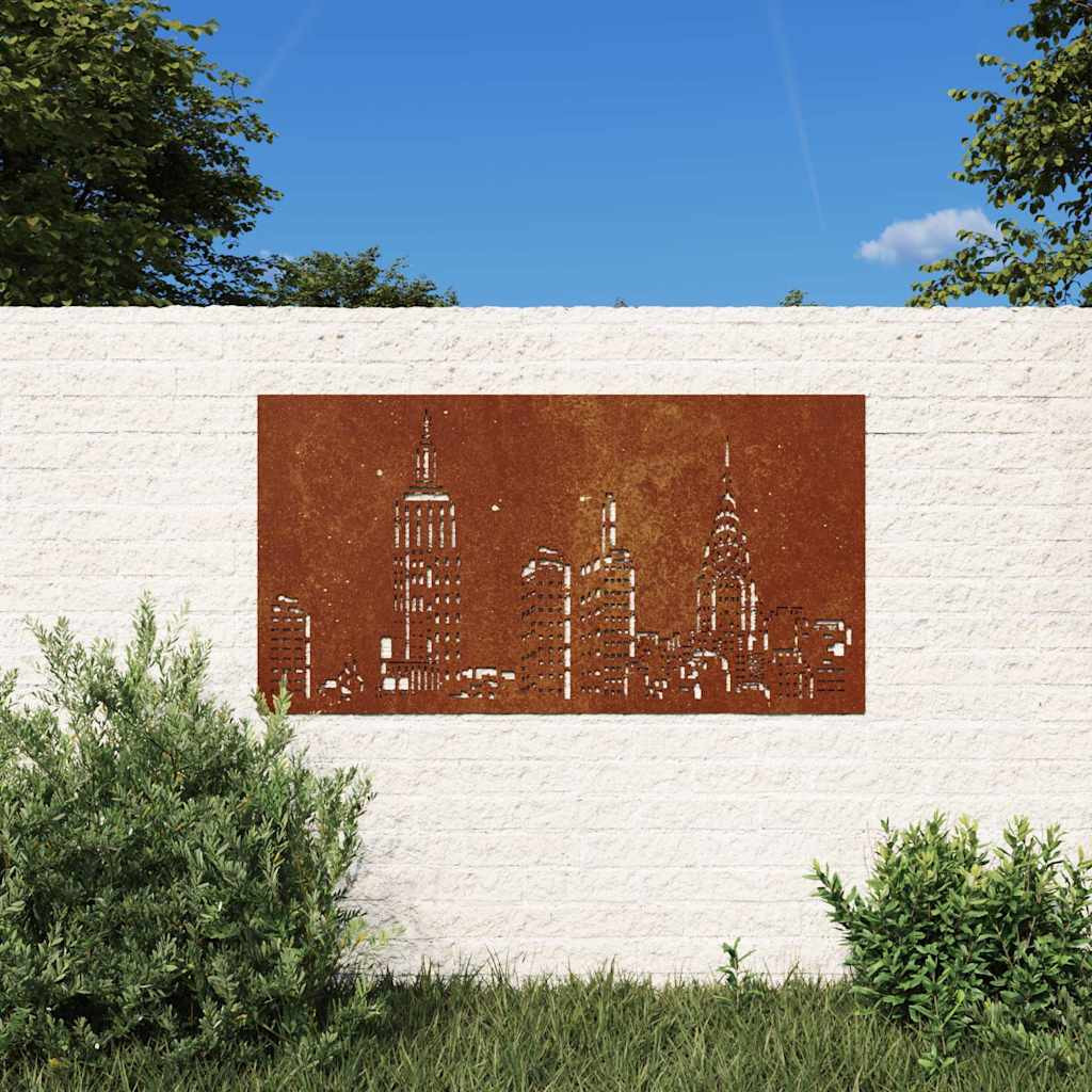 vidaXL Garten-Wanddeko 105x55 cm Cortenstahl Skyline-Design