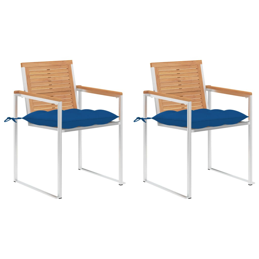 vidaXL Gartenstühle mit Kissen 2 Stk. Massivholz Teak und Stahl