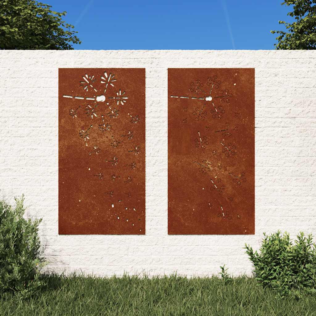 vidaXL 2-tlg. Garten-Wanddeko 105x55 cm Cortenstahl Blumen-Design