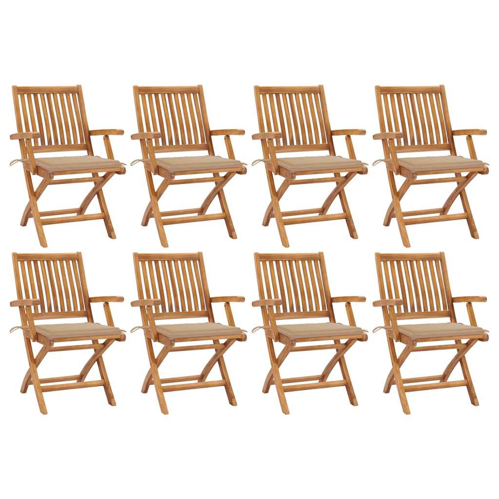 vidaXL Klappbare Gartenstühle mit Kissen 8 Stk. Massivholz Teak