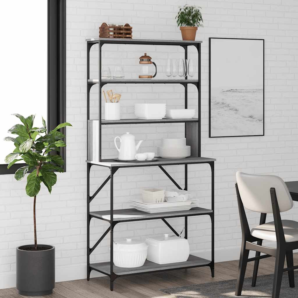 vidaXL Bäckerregal 6 Fächer Grau Sonoma 90x40x180 cm Holzwerkstoff