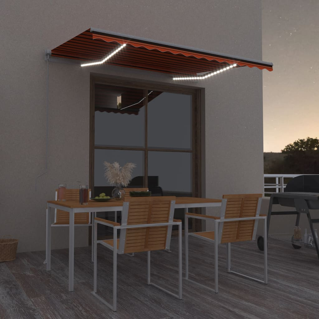 vidaXL Markise Manuell Einziehbar mit LED 300x250 cm Orange und Braun