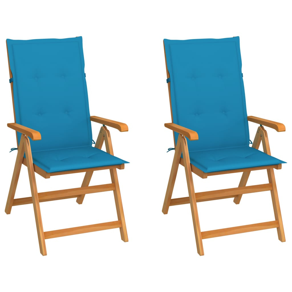 vidaXL Gartenstühle 2 Stk. mit Blauen Kissen Massivholz Teak