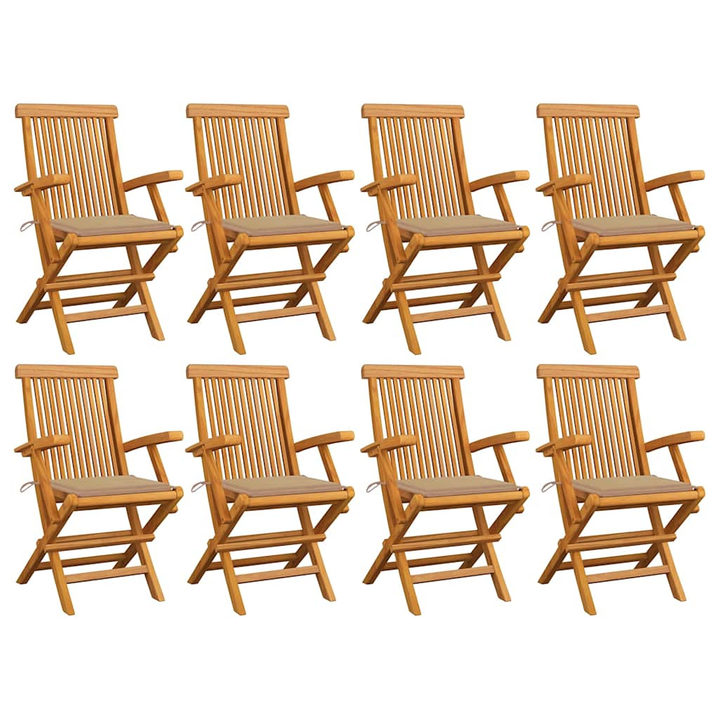 vidaXL Gartenstühle mit Beigen Kissen 8 Stk. Massivholz Teak