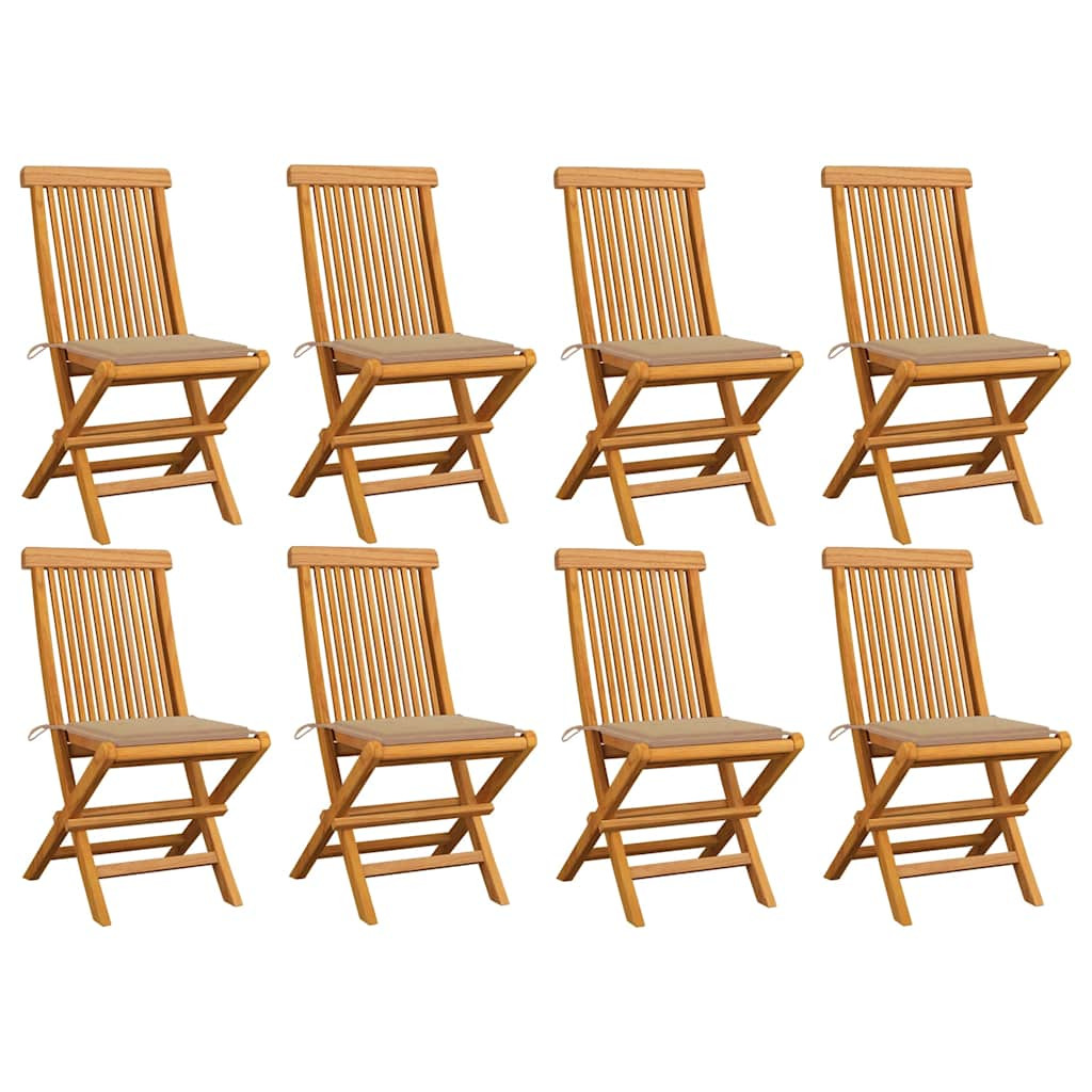 vidaXL Gartenstühle mit Beigen Kissen 8 Stk. Massivholz Teak