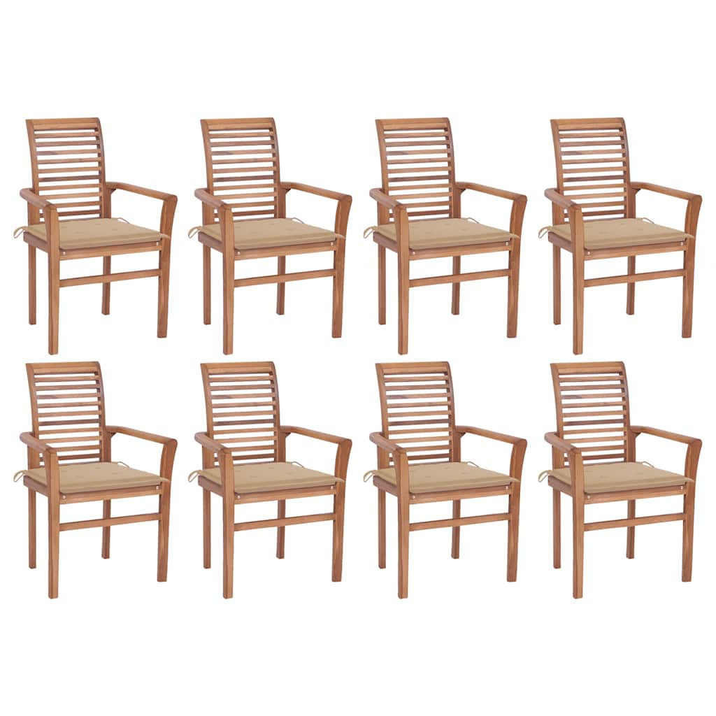 vidaXL Essstühle 8 Stk. mit Beigen Kissen Massivholz Teak