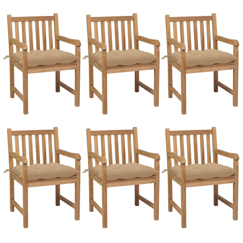vidaXL Gartenstühle 6 Stk. mit Beigen Kissen Massivholz Teak
