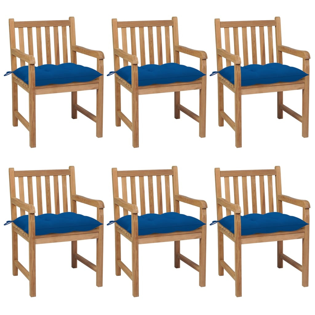 vidaXL Gartenstühle 6 Stk. mit Blauen Kissen Massivholz Teak