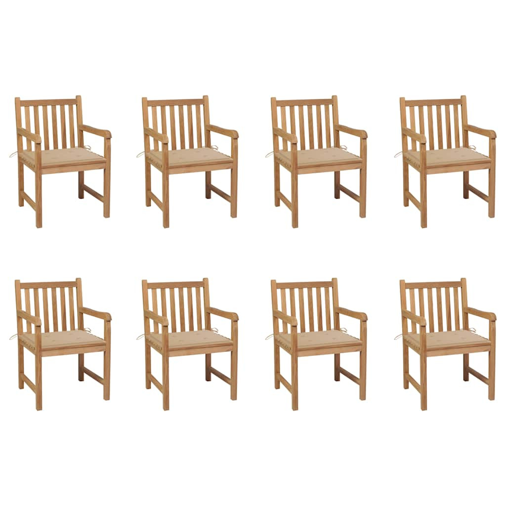 vidaXL Gartenstühle 8 Stk. mit Beigen Kissen Massivholz Teak