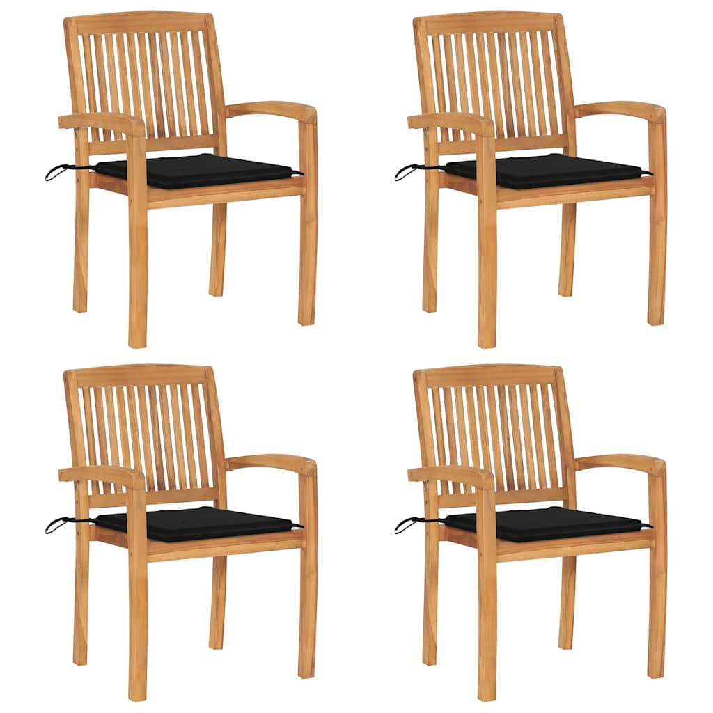 vidaXL Stapelbare Gartenstühle mit Kissen 4 Stk. Massivholz Teak